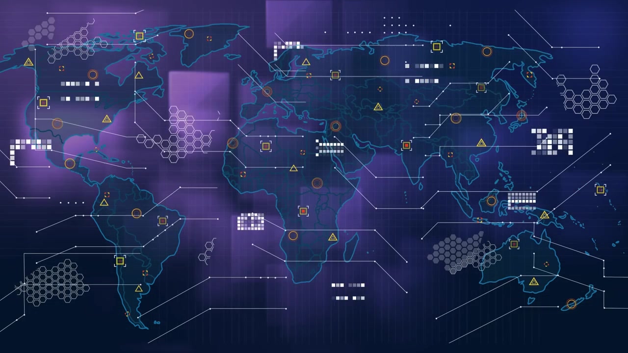 Animation of text with globe and network of connections