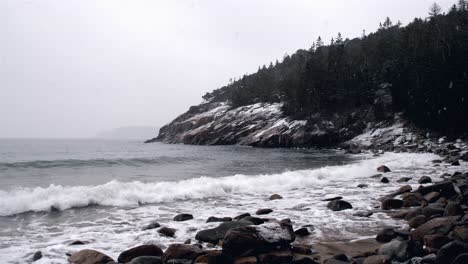 maine sand rock shore side view medium snow slow mo 24fps