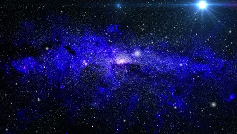 nube de nebulosa azul de 4k con una estrella brillante moviéndose en el universo