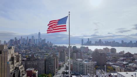 colorful aerial shoot of usa flag highlighted by the sun