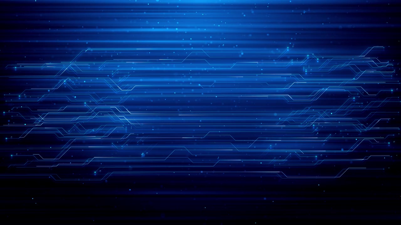Fast electronic circuit board visual with blue data paths glowing connection nodes and motion blur