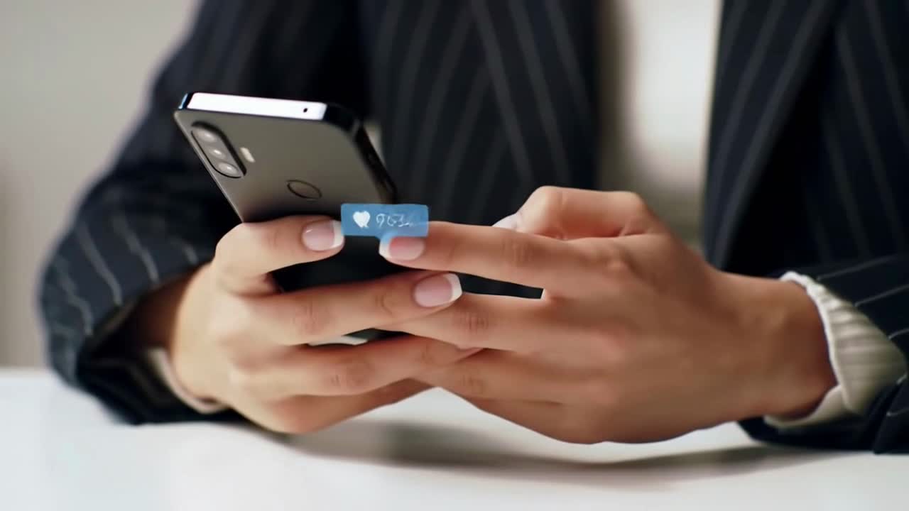 Woman's Hands Liking a Post on a Social Media App