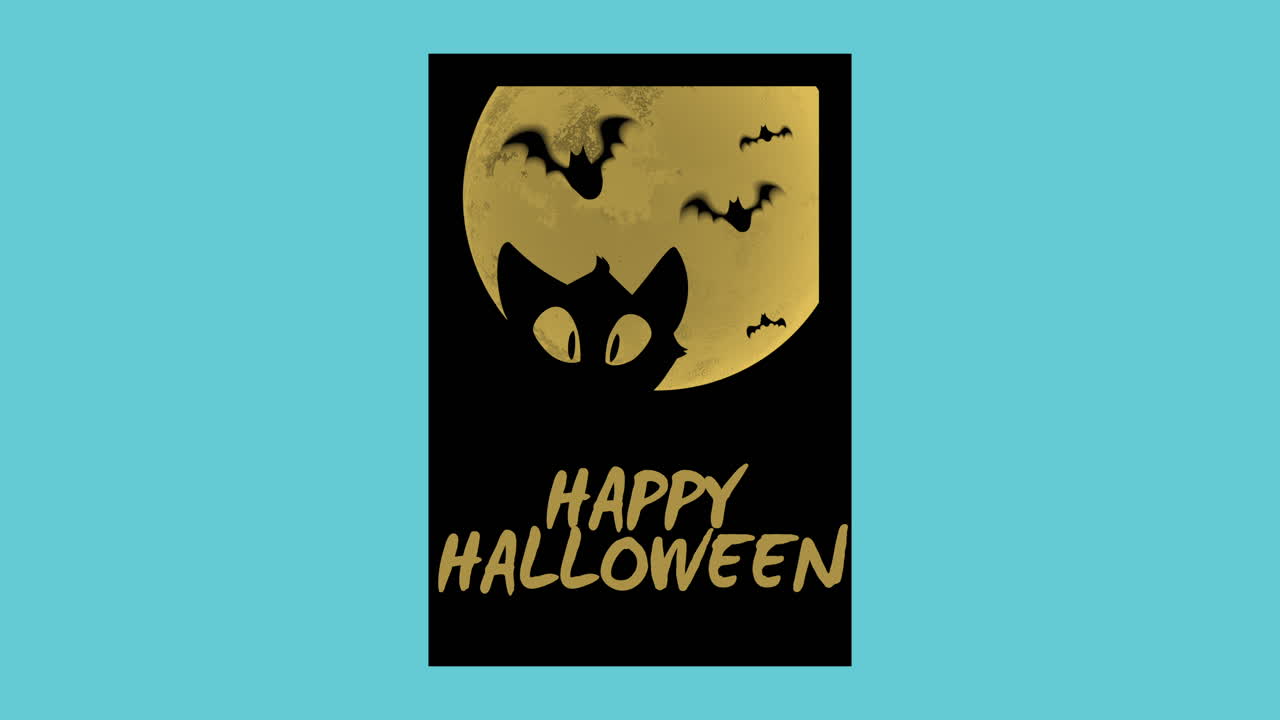 Happy Halloween with cat and fly bats in night