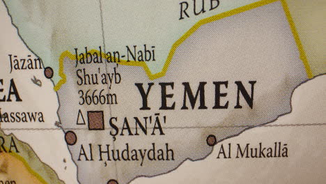 close-up of yemen on a world map