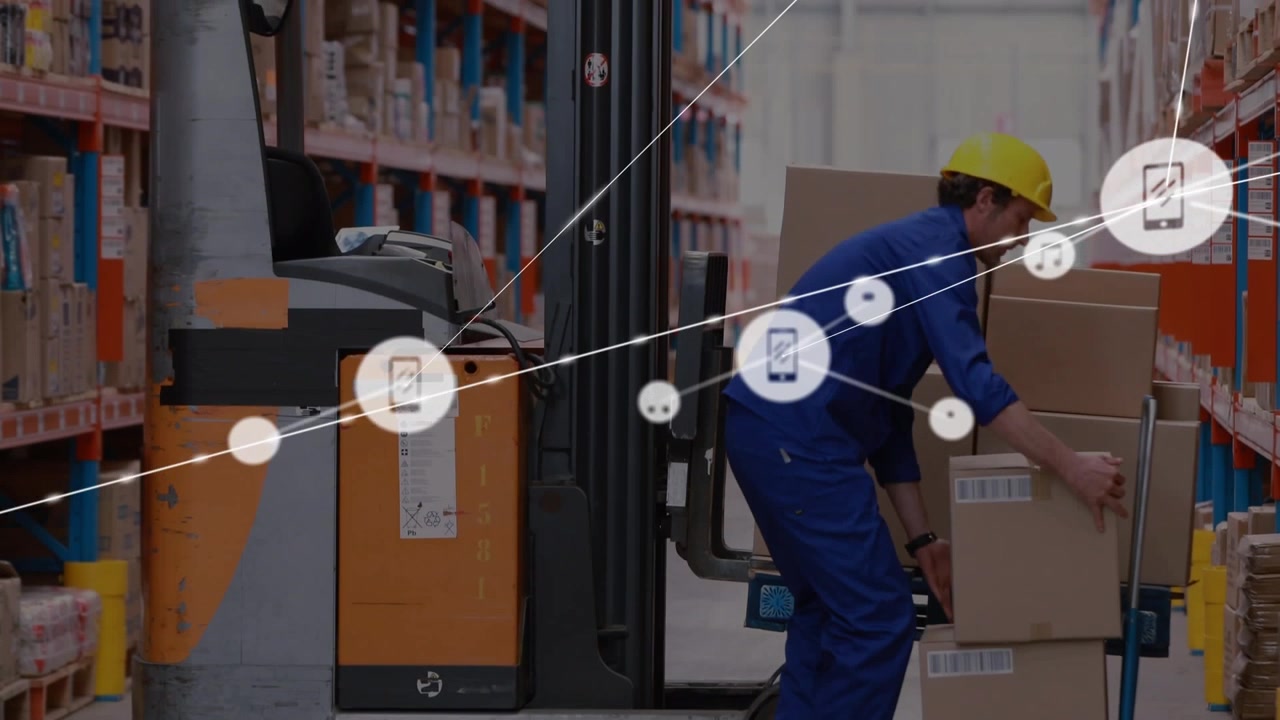 Digital video illustrates global shipping and network connections concept.