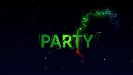 animation of party text on black background with waves and dots