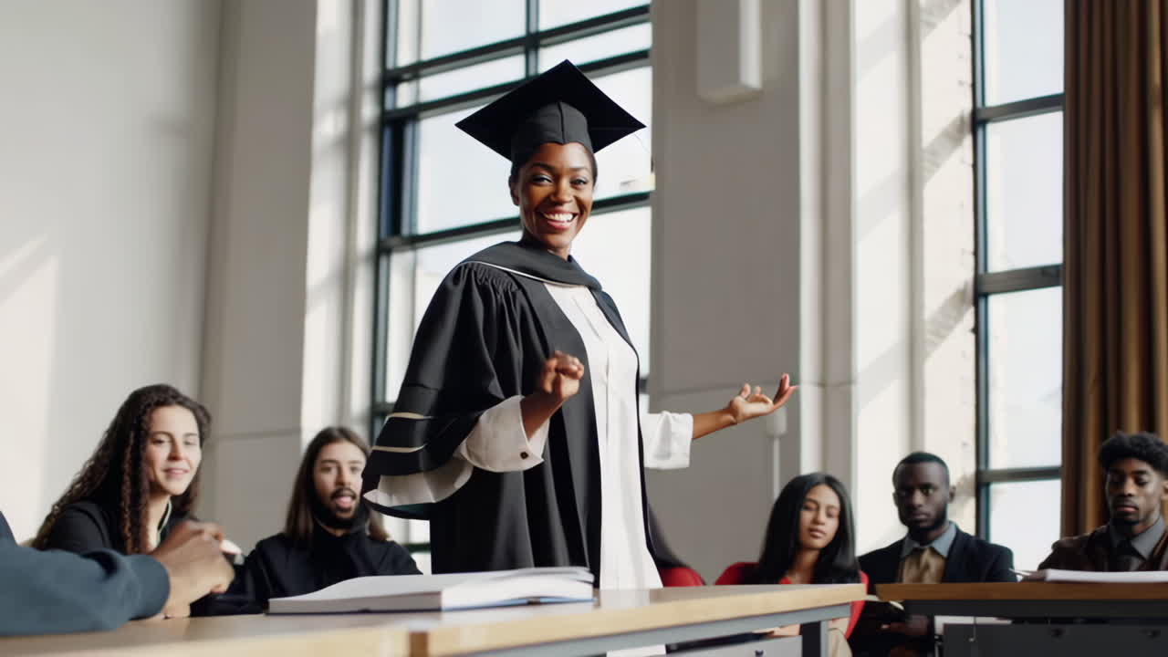 University Graduate Engaging with Students in a Classroom