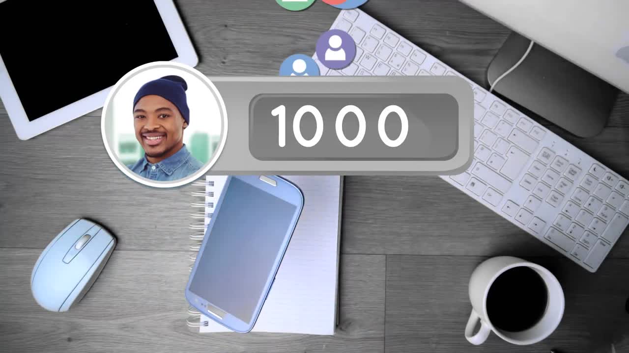 Flat lay of an office desk and profile icon