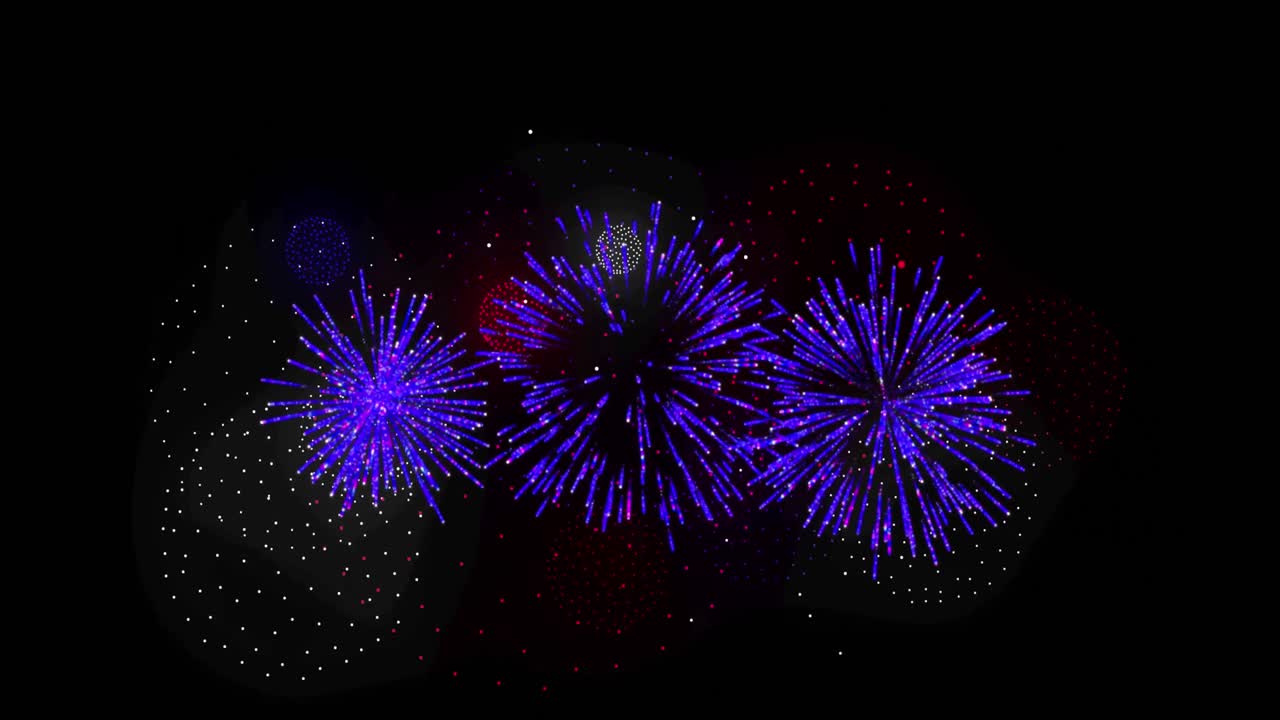 Animation of shapes and fireworks on black backrgound