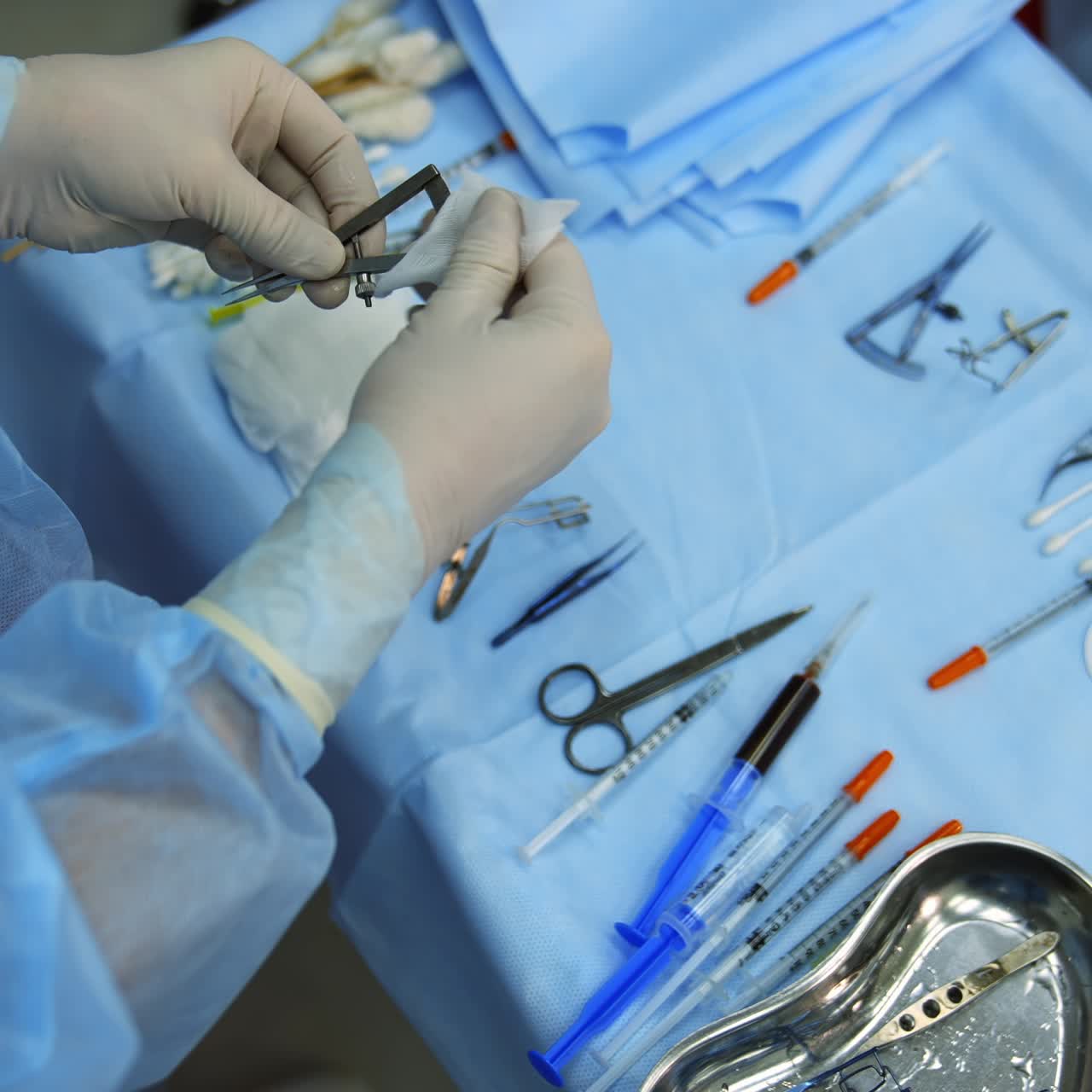 Microsurgical instruments on table