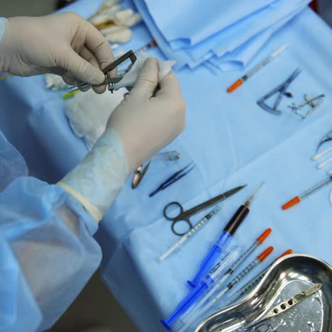 microsurgical instruments on table