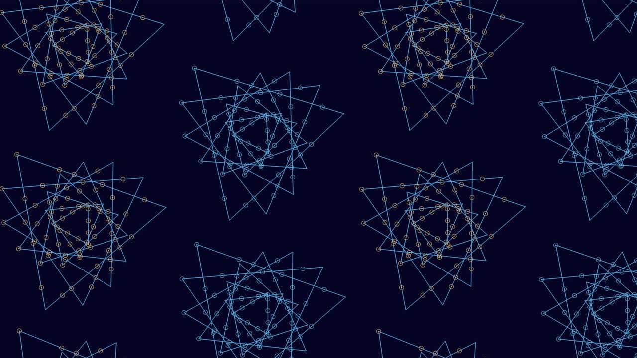 シンメトリックな青と金色の幾何学的なパターンを暗い背景に