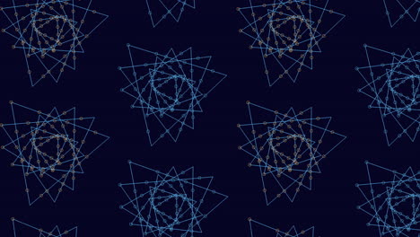 symmetrical blue and gold geometric pattern on dark background