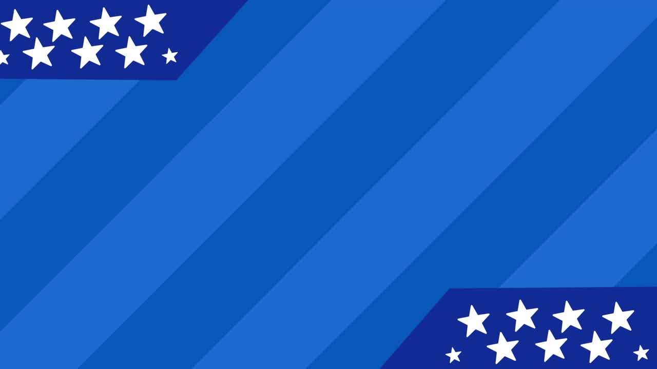 animación de estrellas en banderas azules contra un fondo a rayas azules con espacio para copiar