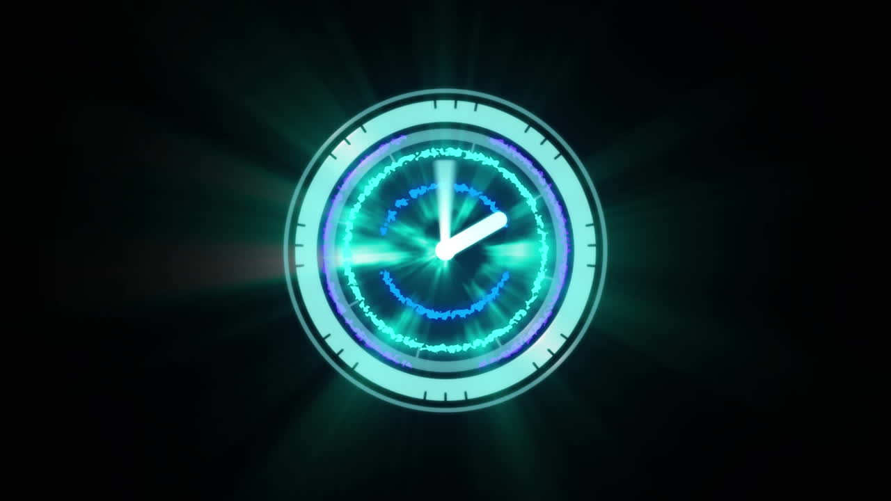 Animation of scope scanning with clock on black background