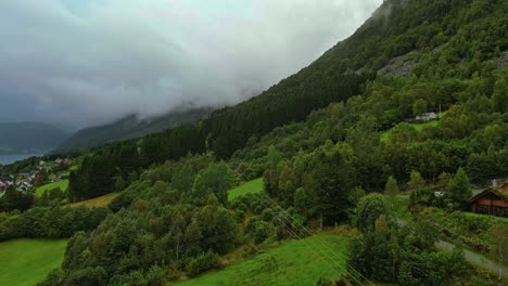 Aerial-over-the-hills-near-Syvde,-Vanylven-Municipality,-Norway