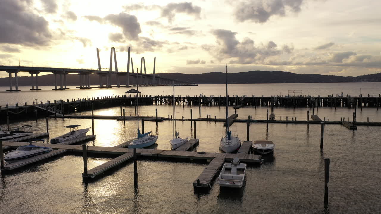 An aerial shot of the Tarrytown Marina with the Mario M
