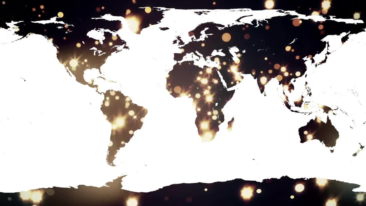 animación de puntos de luz y mapa del mundo sobre fondo negro