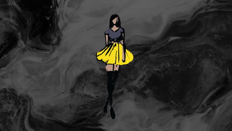 animación de modelo de moda sobre la onda gris