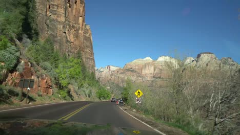 pov of driving through zion national park