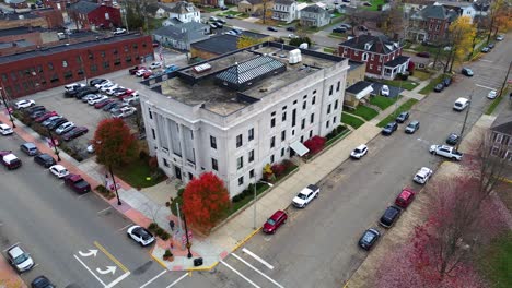 logan, ohio, aerial drone footage of the downtown and surrouding town