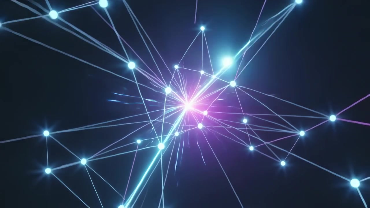 Central purple-pink core pulsing in dark void as vertical cyan beam passing through, lighting lines