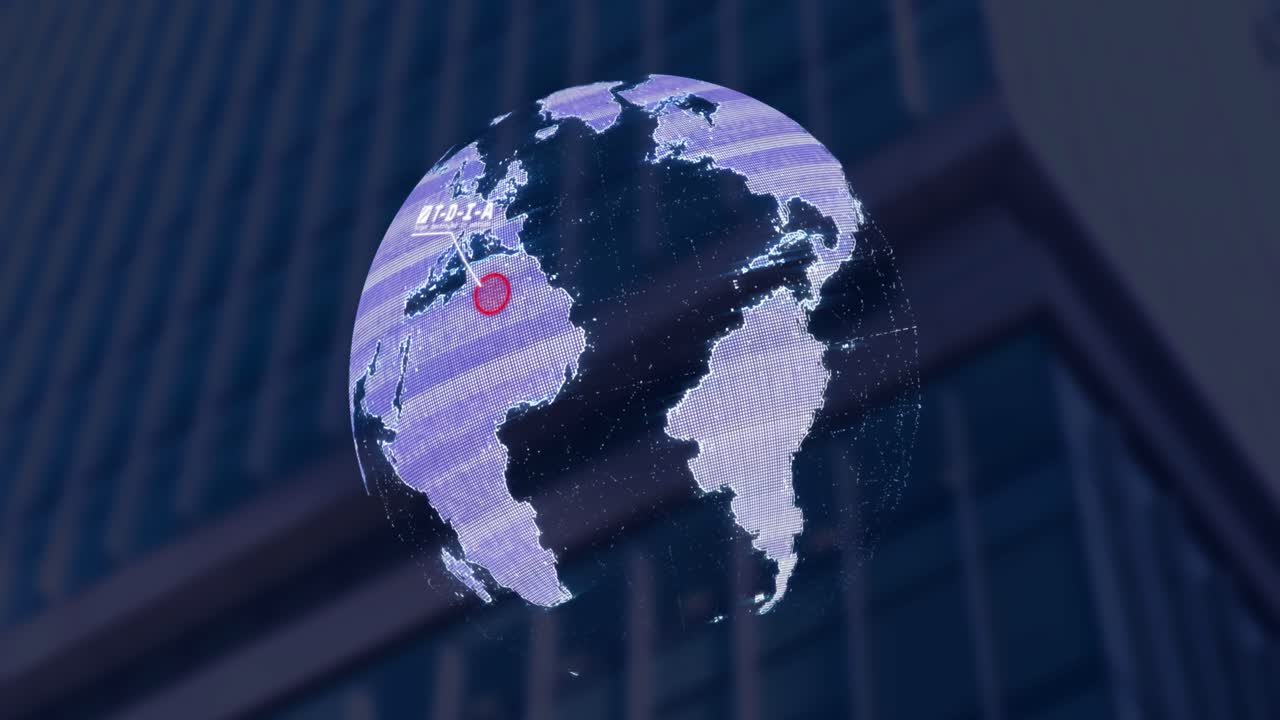 animación del globo girando sobre el paisaje urbano