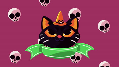 animazione di halloween felice con il gatto