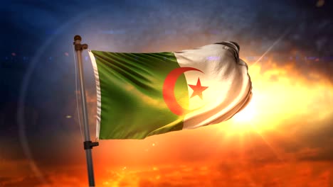 algeria flag backlit at beautiful sunrise loop slow motion 4k