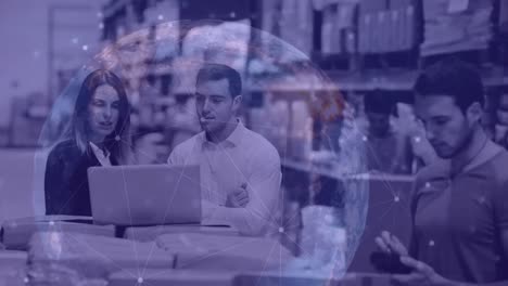 composición del almacén de las personas que trabajan en un almacén combinado con la animación de conectados