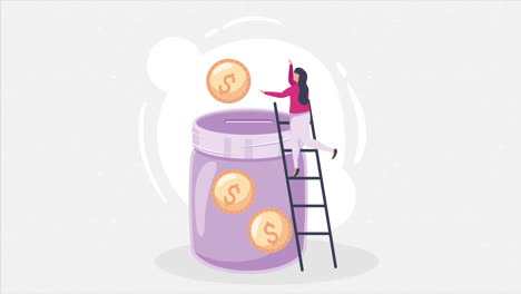 mujer voluntaria levantando dinero animación