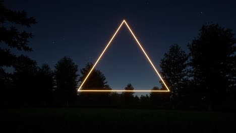 Neon triangle line technology blink on night starry back mystical landscape magical enchanted forest 4k