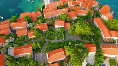 charming luxury resort, sveti stefan, aerial panorama, summer vacation, montenegro