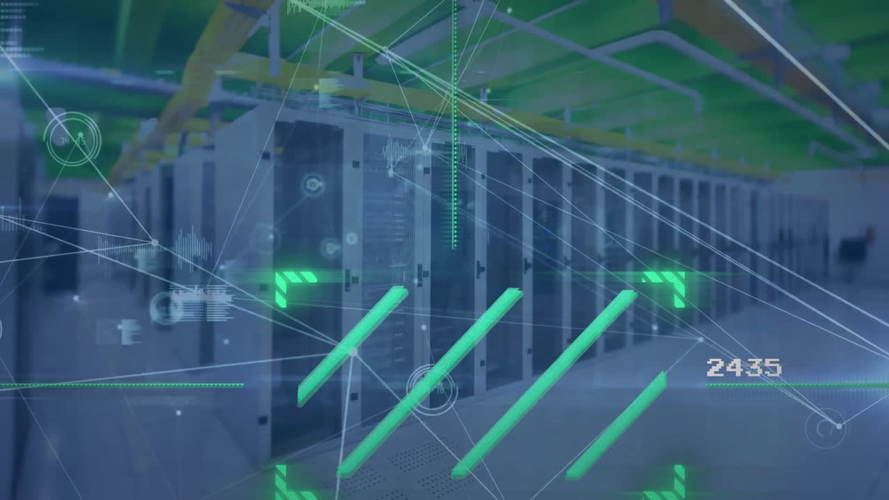 컴퓨터 서버를 통해 디지털 데이터 처리의 애니메이션