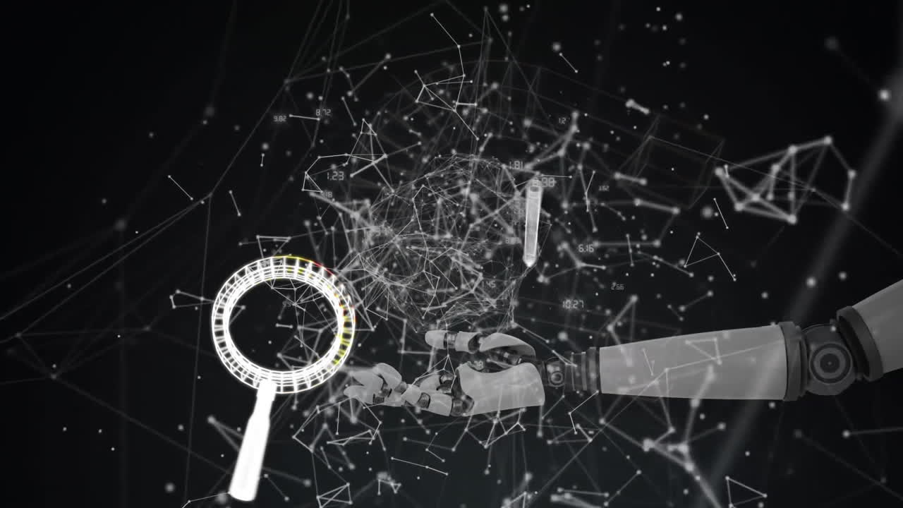 animación del procesamiento de datos científicos sobre el brazo del robot