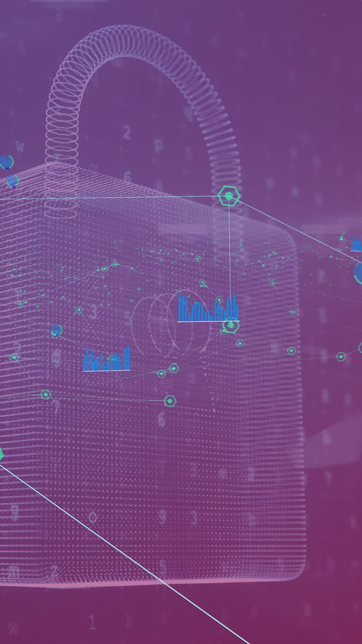 animación del procesamiento de datos y el candado sobre fondo negro