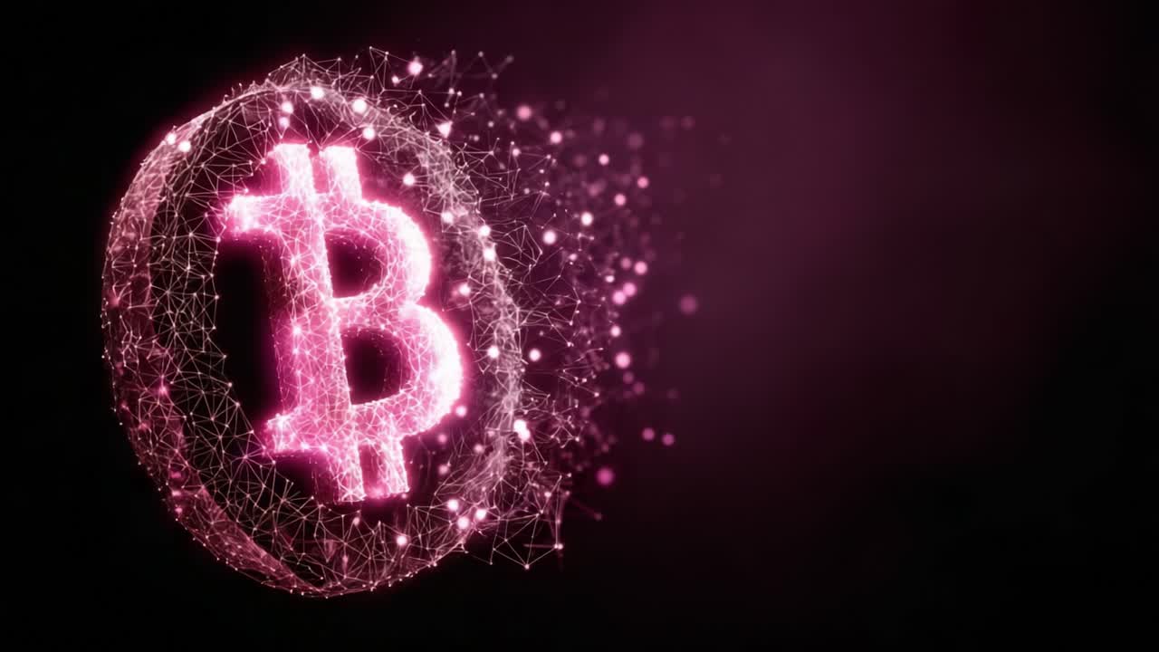 A Stunning Visualization of the Bitcoin Symbol, Represented with Luminous Particles and a Dynamic Effect that Showcases the Evolution of Cryptocurrency Technology