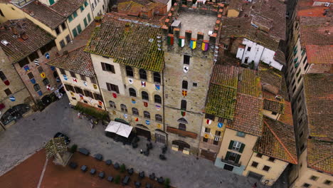 medieval buildings in arezzo, tuscany, italy - aerial drone shot