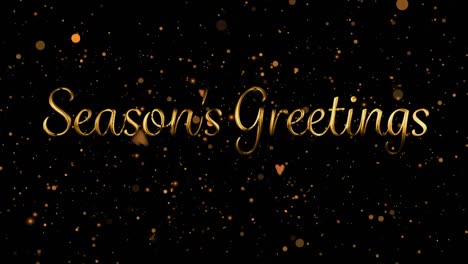 Animation-of-seasons-greetings-text-over-glowing-gold-spots