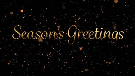 animation of seasons greetings text over glowing gold spots