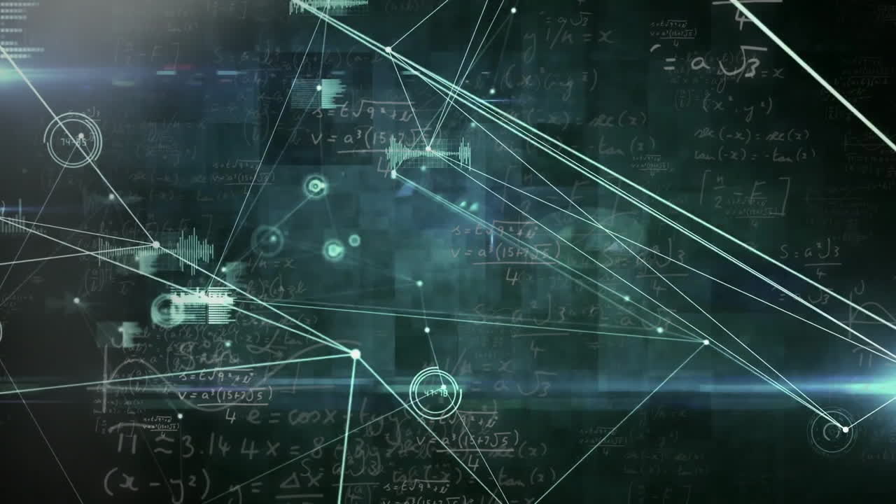 Geometric shapes and mathematical equations, scientific data processing animation