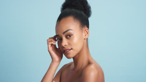 Beauty-portrait,-black-woman-glowing-skincare