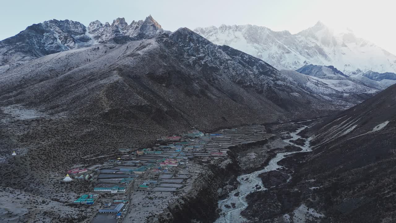 Breathtaking landscapes of the Everest region with snow-capped peaks, glacial rivers, and serene valleys along the iconic Base Camp trekking route in Nepal