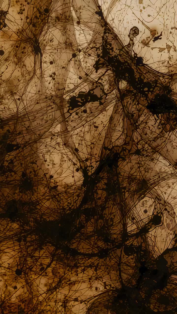 Vertical video: Shifting backlight causing dark filaments drifting on warm beige panel, droplets