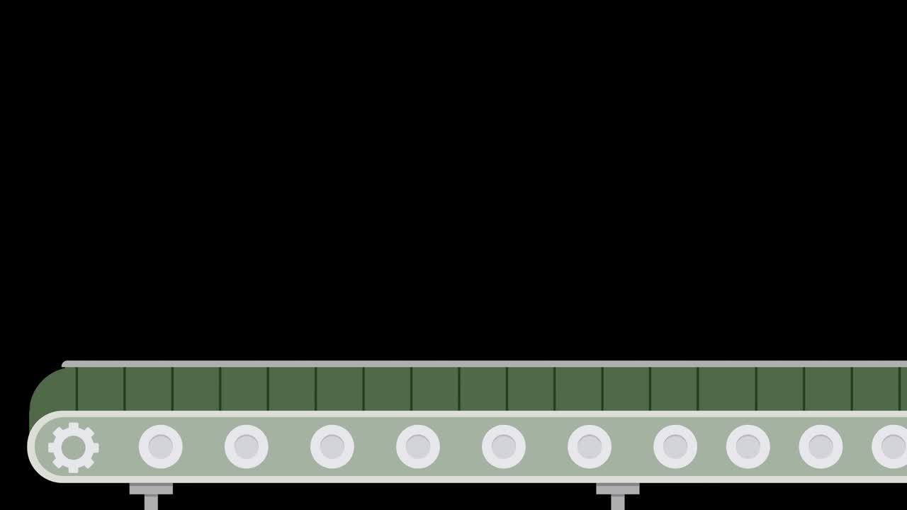 фабричная конвейерная пустая анимация с альфа-каналом. конвейерная система движущаяся графика изолированный фон