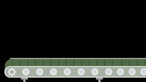 animación vacía del transportador de fábrica con canal alfa. sistema del transportador gráfico de movimiento de fondo aislado