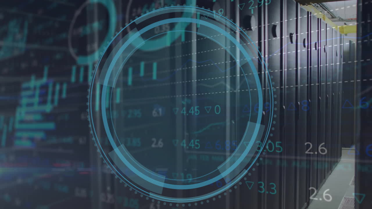 animación del escaneo del alcance y el procesamiento de datos a través de servidores informáticos