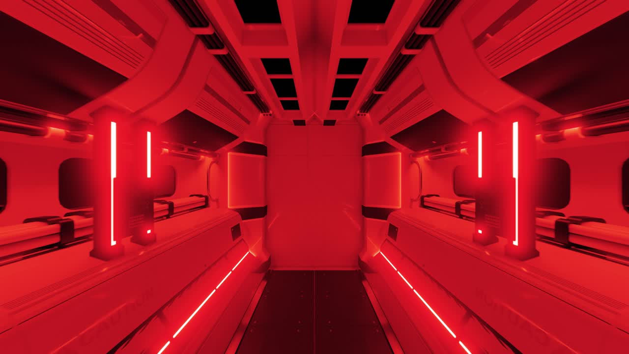 Interior of a spacecraft door with neon lights, animation loop