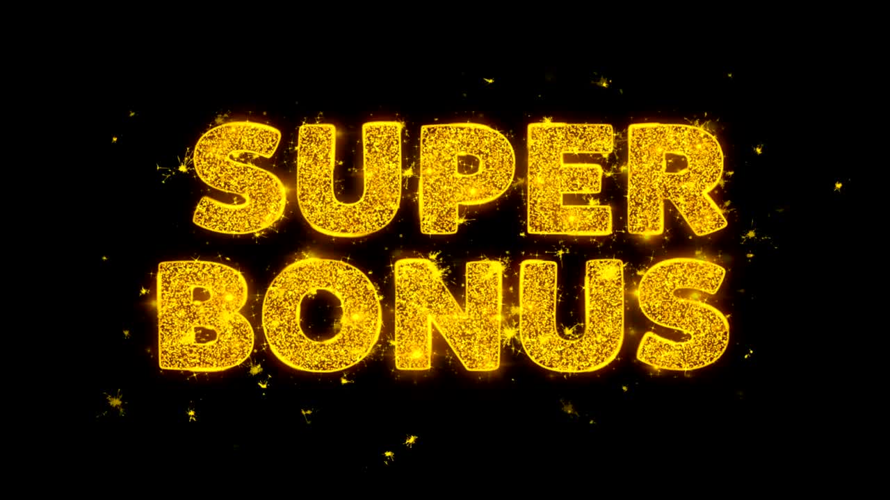 Super-Bonus-Text: Funkelnde Partikel auf schwarzem Hintergrund