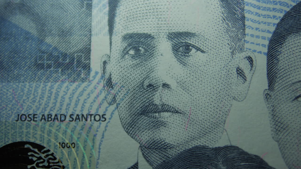 esta es la vista macro de un banco de papel normal, no dinero, moneda de 1000 billetes de piso filipinos